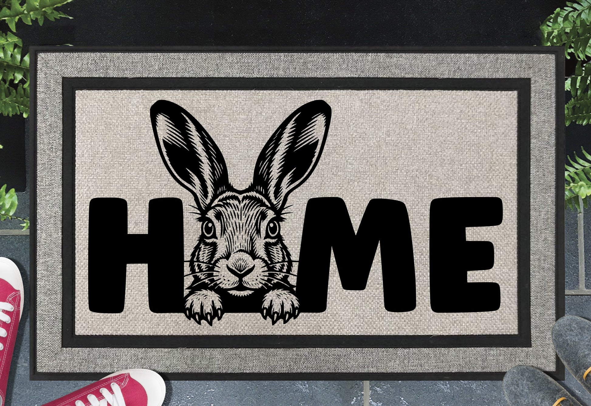 Irish Hare all-weather doormat, shown on a front doorstep