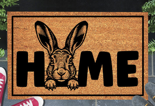 Irish Hare doormat #3, shown on a front doorstep
