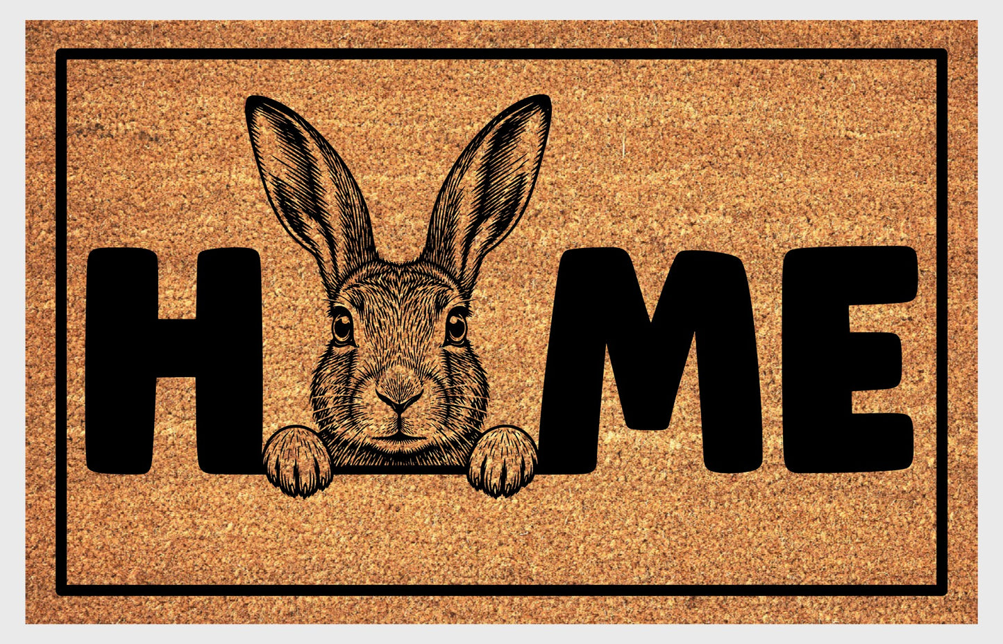 Irish Hare coir doormat with HOME text  — natural coir, non-slip backing
