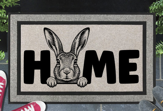 Irish Hare Doormat #4 — All-weather HOME mat with Irish Mountain Hare, heavy-duty woven polyester, 18x30"