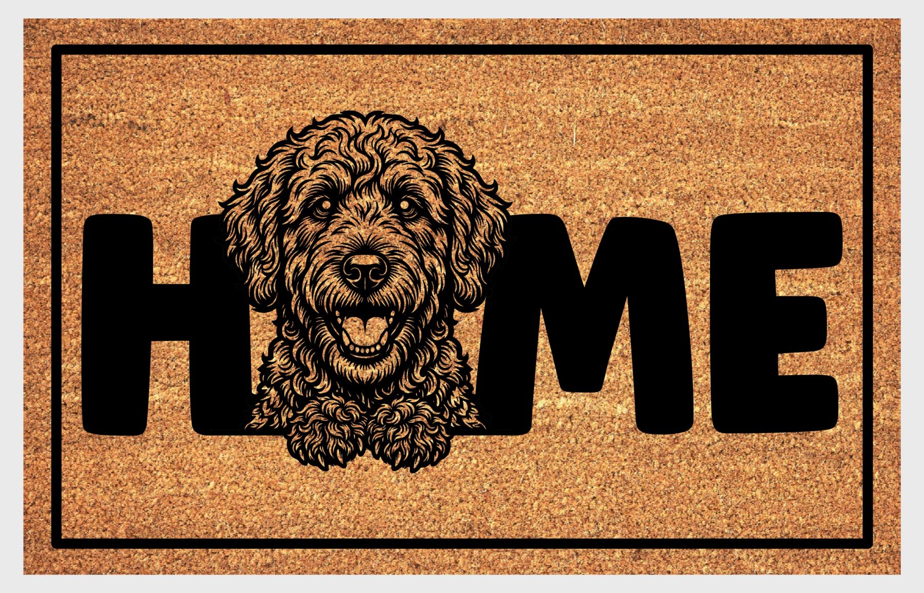 Labradoodle doormat #1 — durable natural coir fiber with non-slip backing