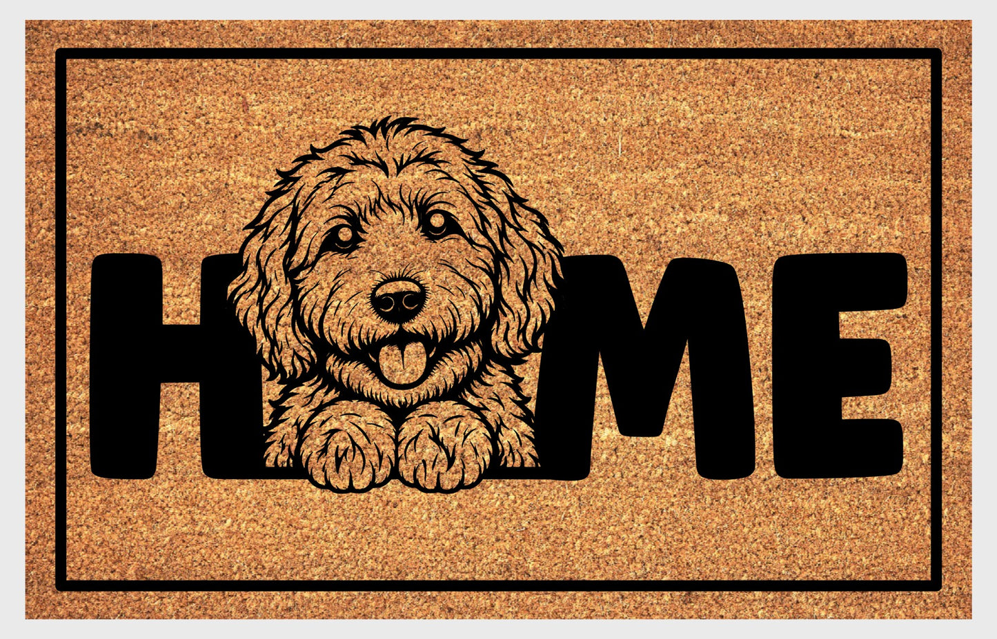 Labradoodle doormat — durable natural coir fiber with non-slip backing