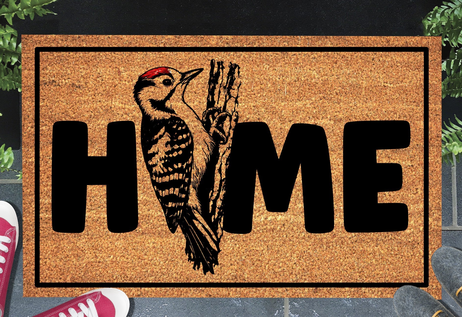 lesser spotted woodpecker doormat #1 at doorway