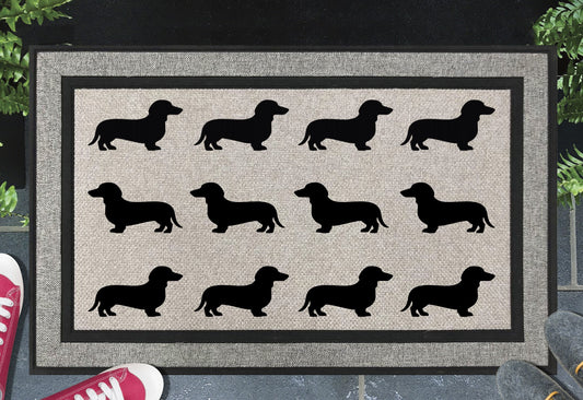 Dachshund silhouette all weather doormat #1 with rows of dachshund pattern - 18x30 size