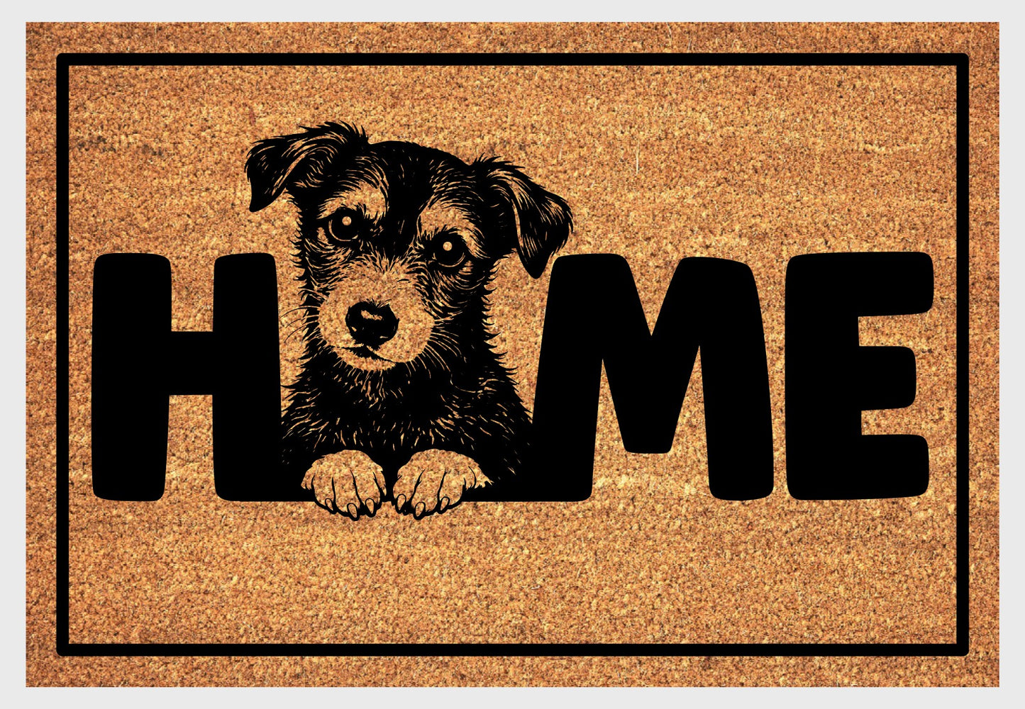 Lurcher coir doormat #1 with dog design and HOME lettering