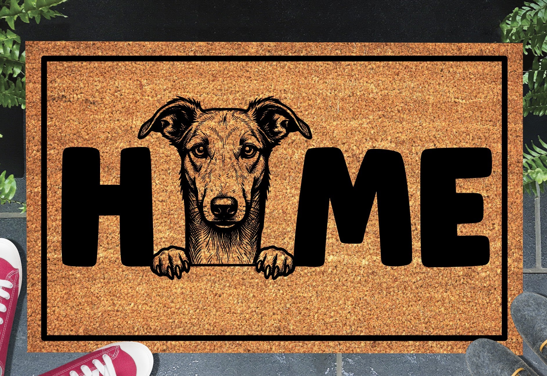 Lurcher doormat in doorway