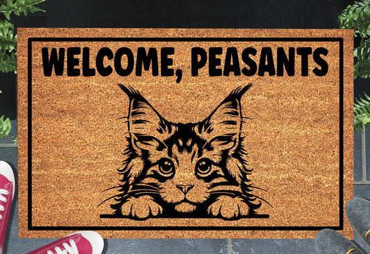 Maine Coon Cat doormat shown at front door entryway