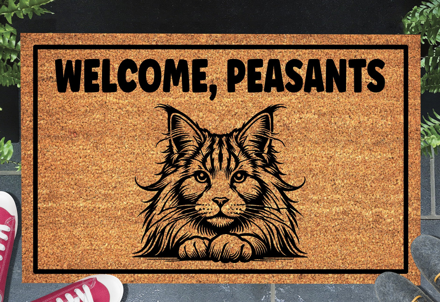 Maine Coon Cat doormat shown at front door entryway