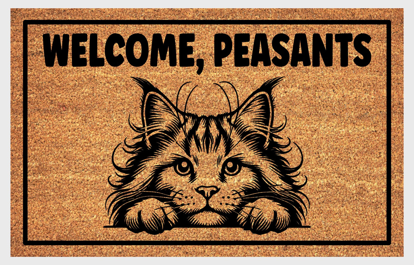 Maine Coon Cat doormat shown at front door entryway