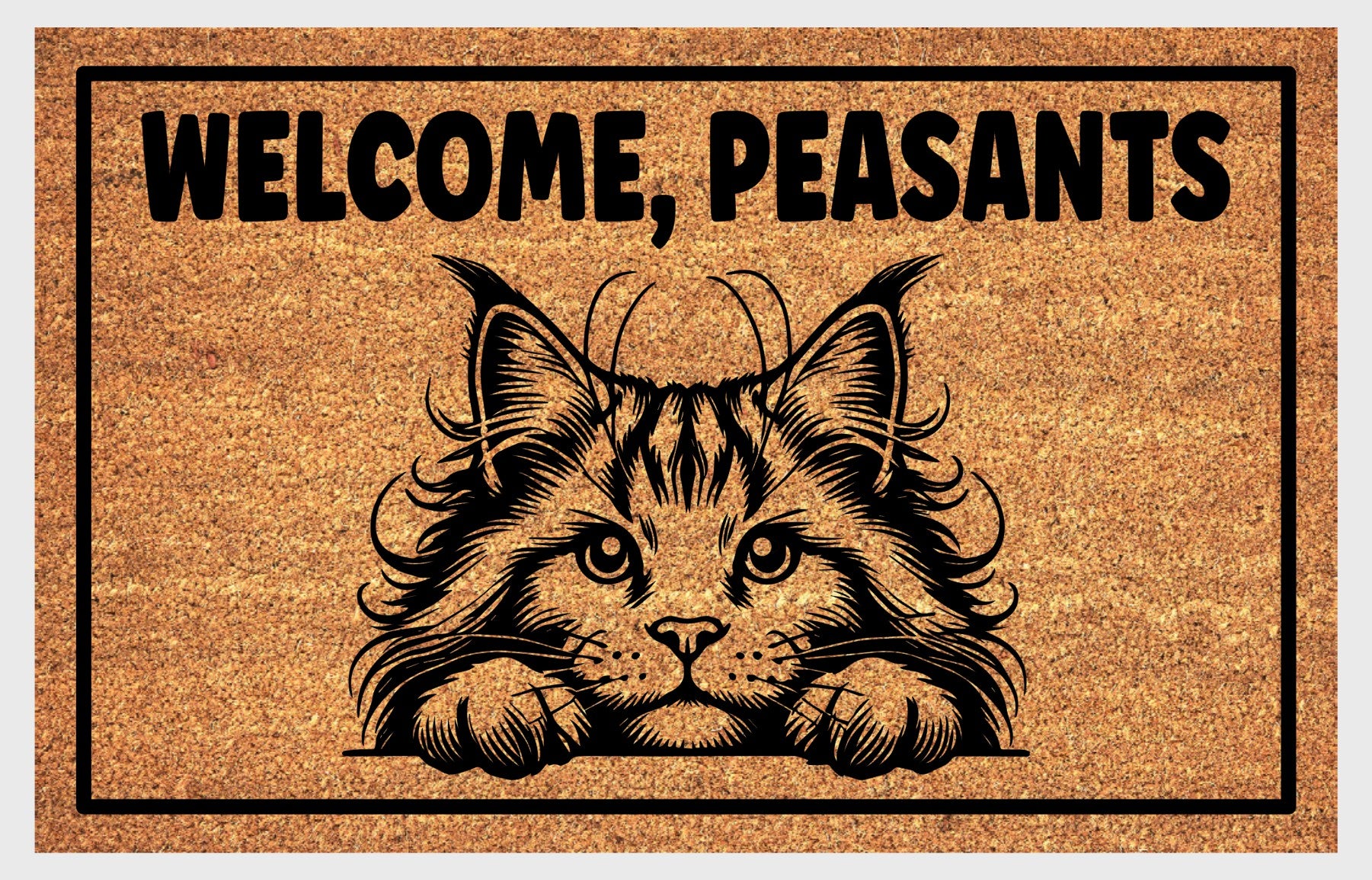 Maine Coon Cat doormat shown at front door entryway