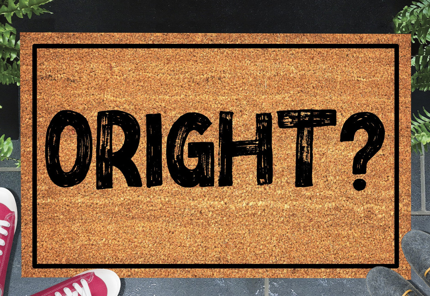 Oright British greeting doormat in entryway – natural coir welcome mat