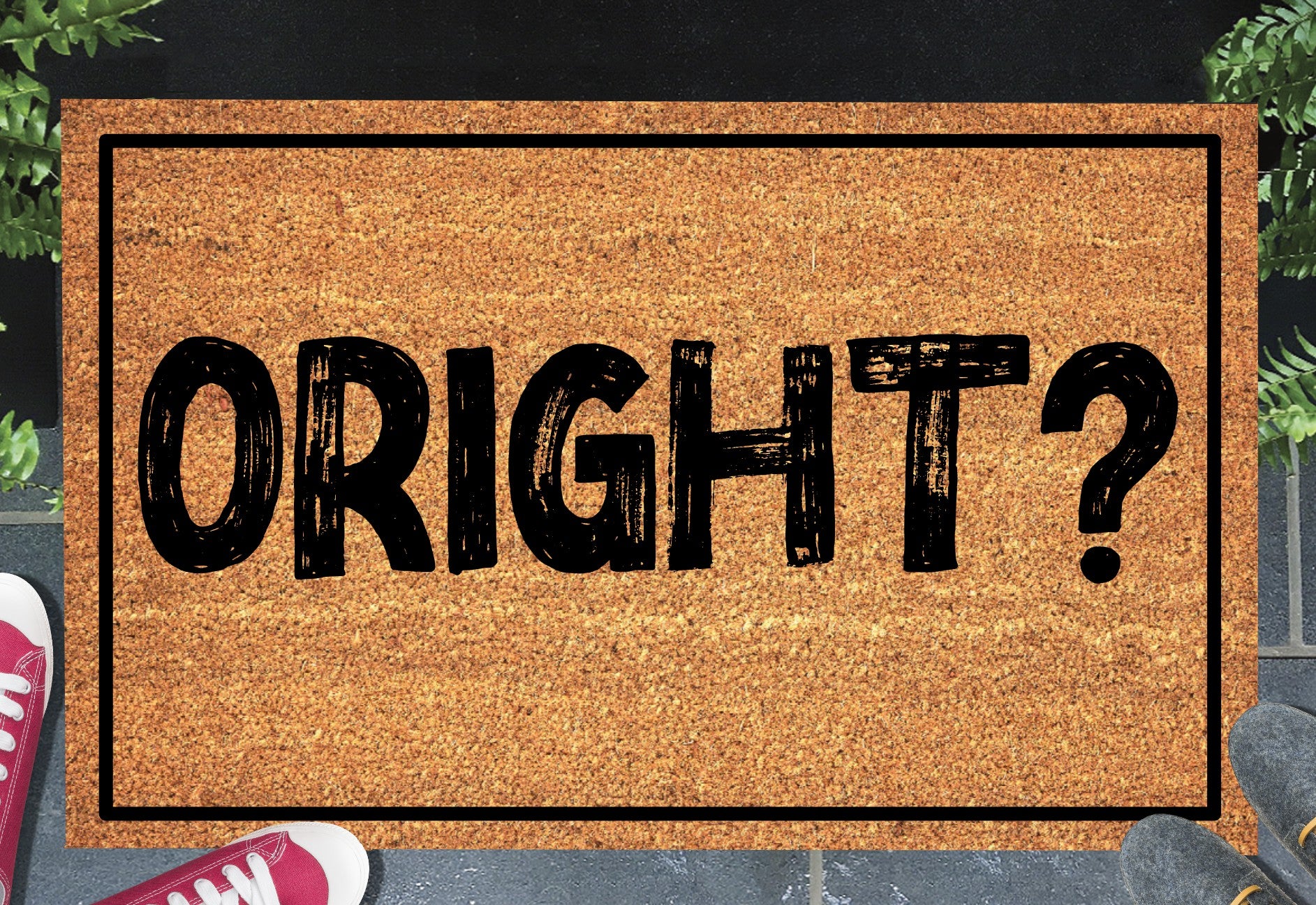Oright British greeting doormat in entryway – natural coir welcome mat