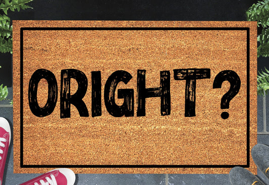 Oright British greeting doormat in entryway – natural coir welcome mat