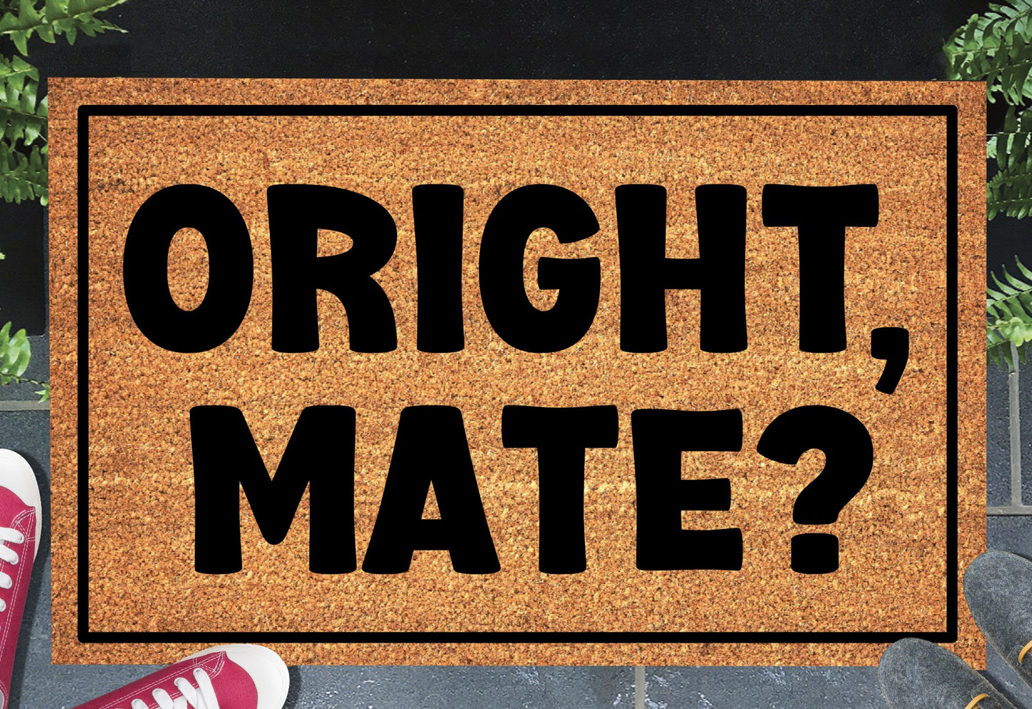 Oright Mate British greeting doormat in entryway – natural coir welcome mat