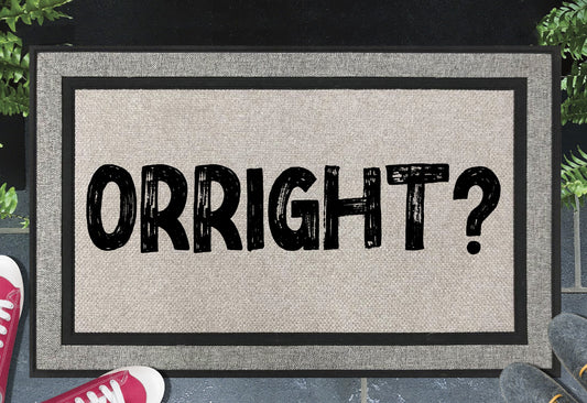 Orright Doormat #1 — All weather British welcome mat, 18x30", UV-resistant woven polyester