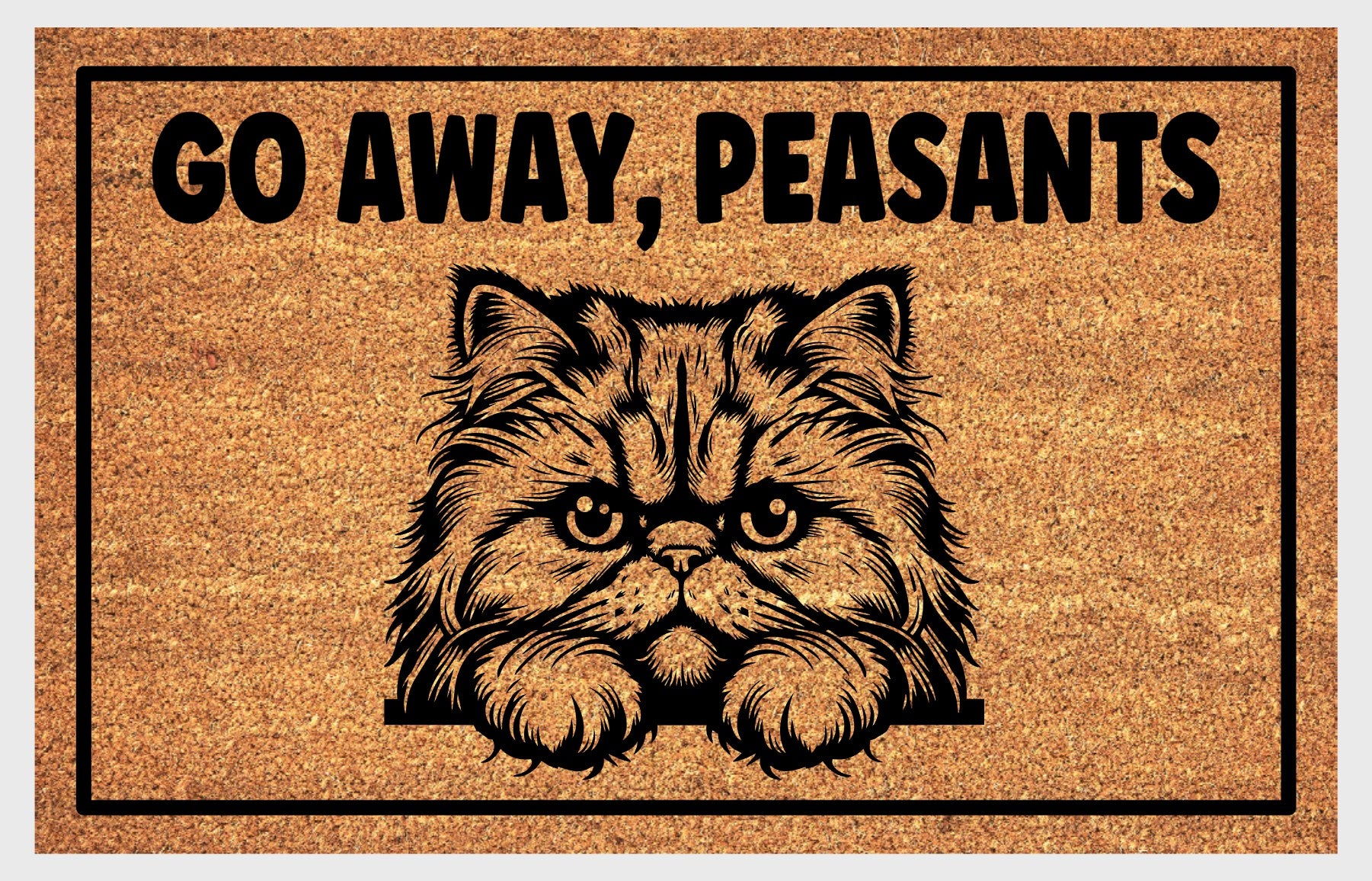 Go Away Peasants Persian cat welcome mat
