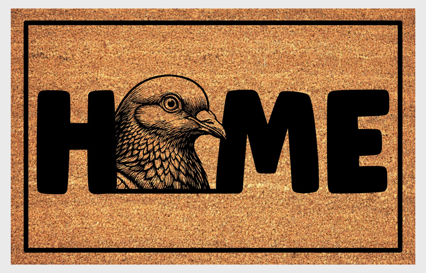 Pigeon feral rock dove welcome mat flat lay – durable coir fiber with non-slip backing