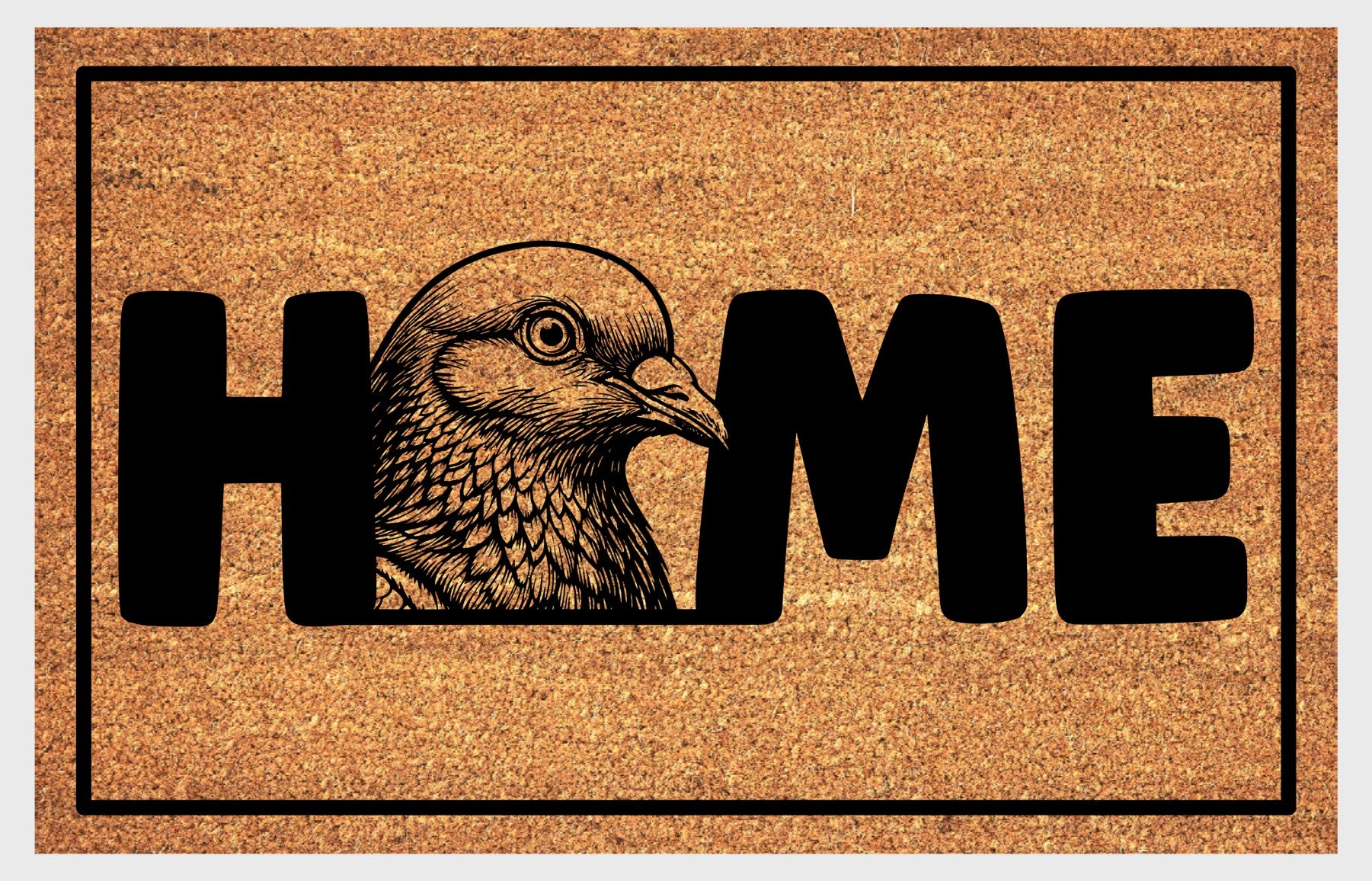 Pigeon feral rock dove welcome mat flat lay – durable coir fiber with non-slip backing