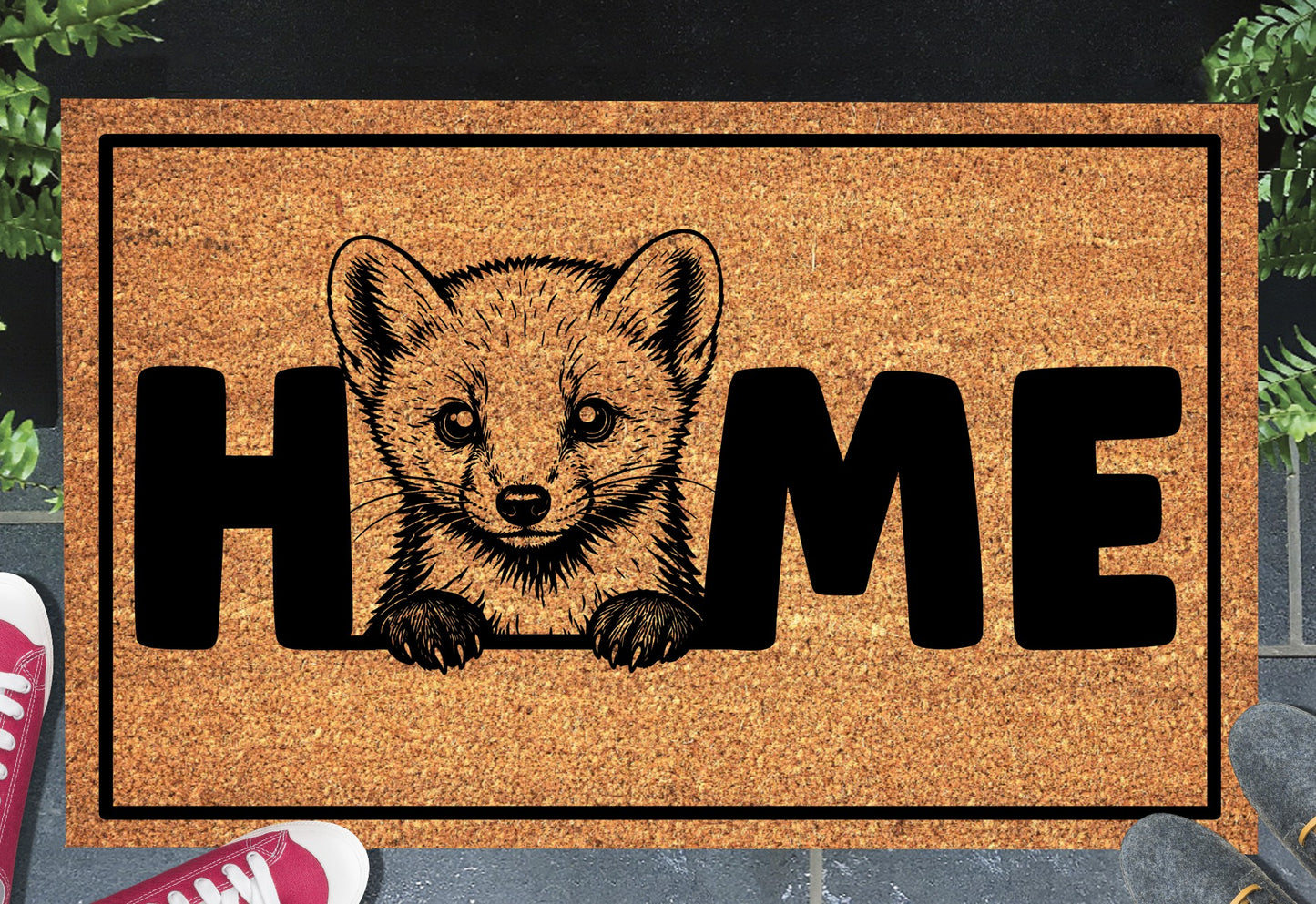 Pine Marten doormat shown in a doorway entryway setting