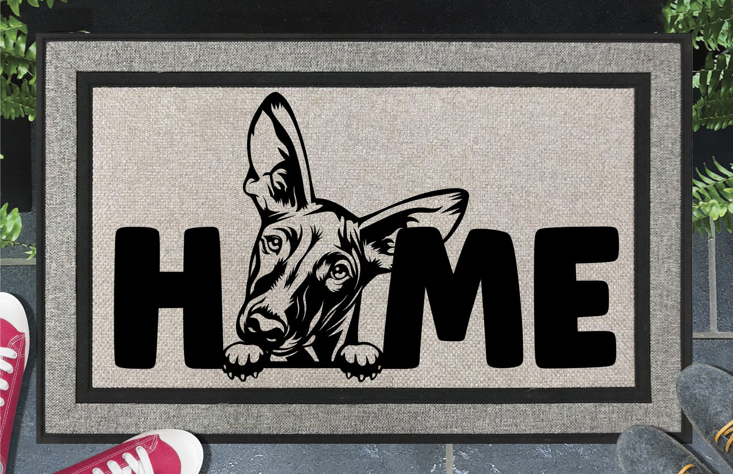 Podenco doormat with HOME text 