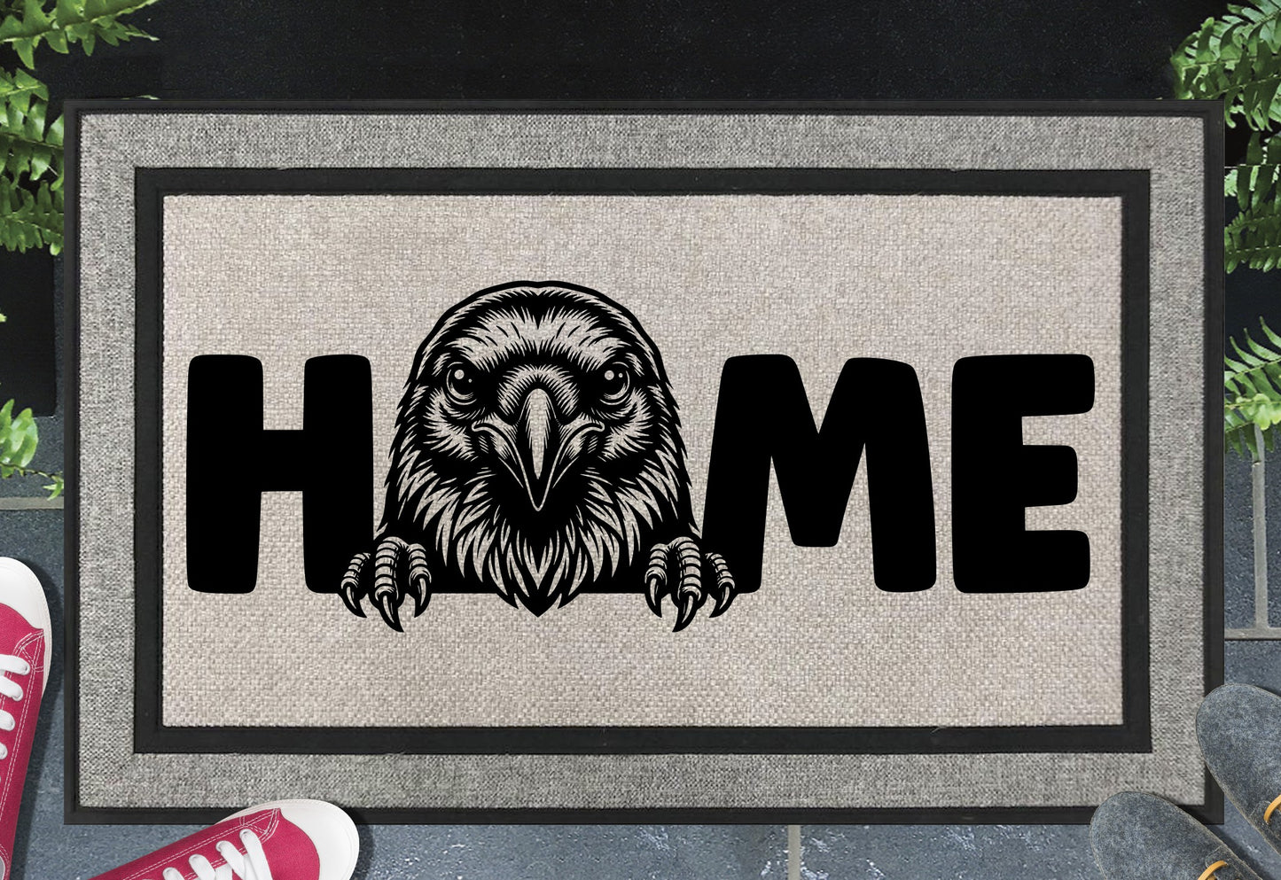 Raven all-weather doormat on a front porch entryway