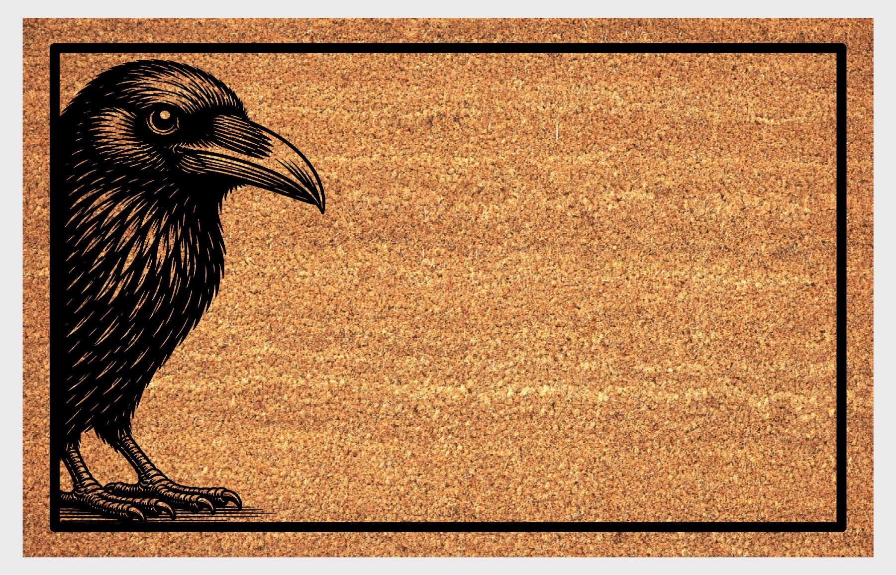 Raven doormat #1 with bold side-profile raven illustration — Guardians of the Tower Welcome Mat