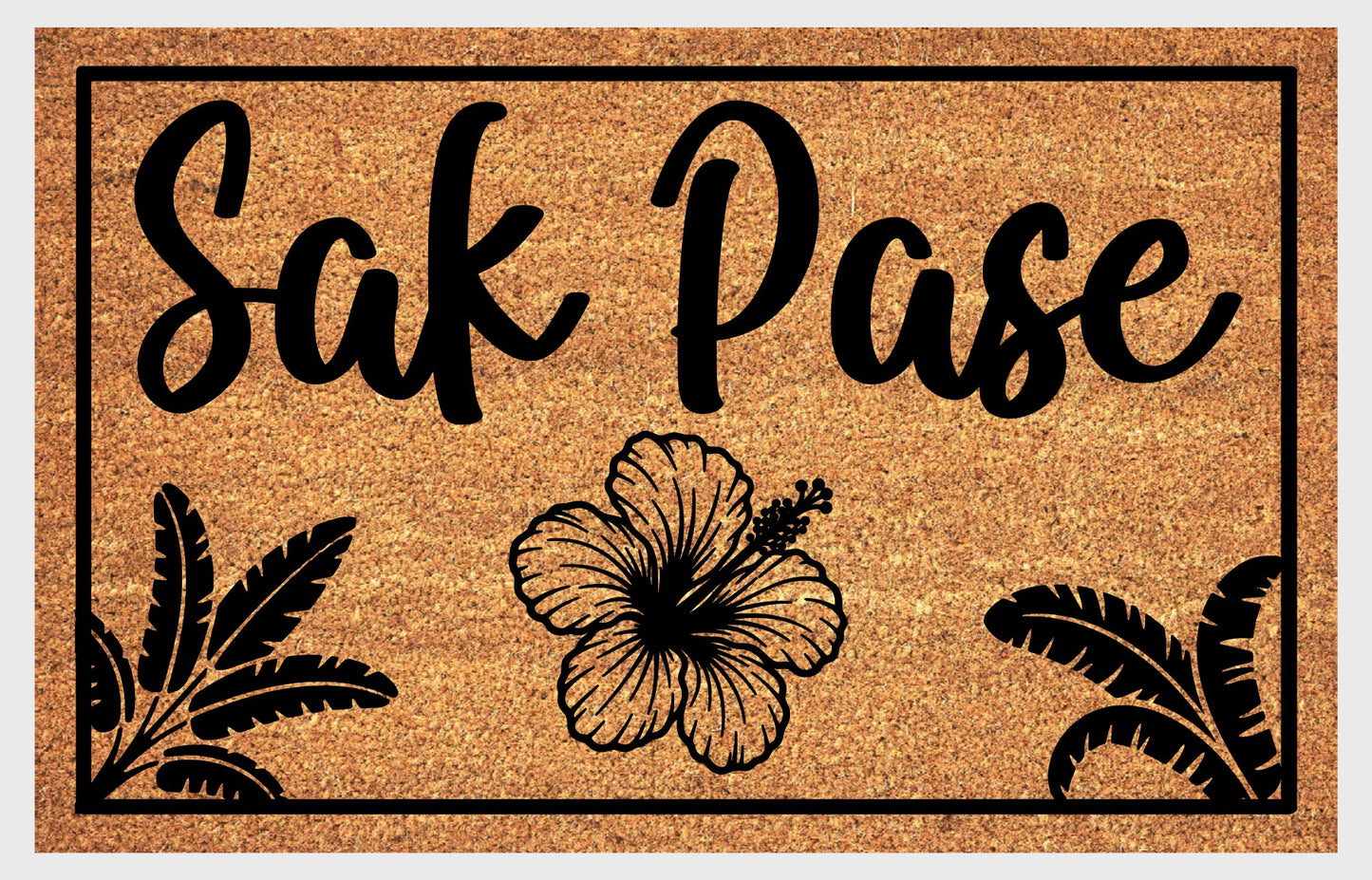 Sak Pase natural coir doormat — Haitian Creole greeting welcome mat