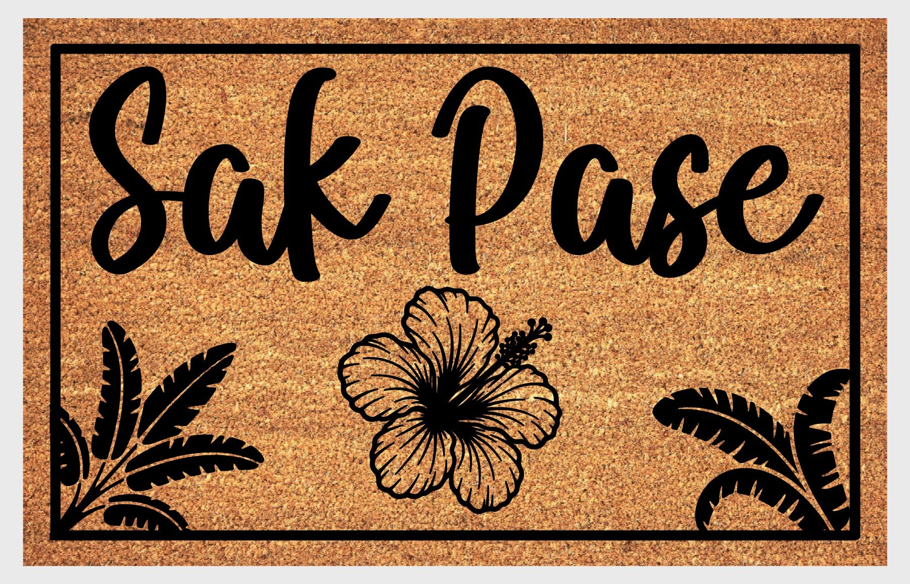 Sak Pase natural coir doormat — Haitian Creole greeting welcome mat