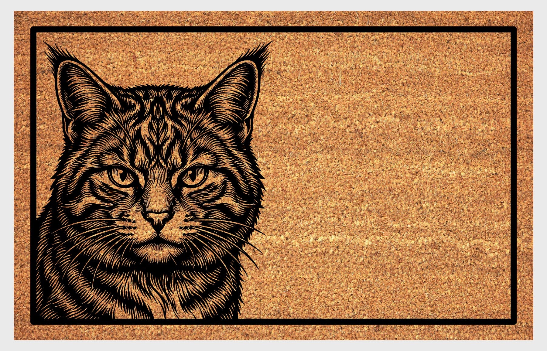 Scottish Wildcat doormat on front porch — peeping wildcat design on natural fiber welcome mat