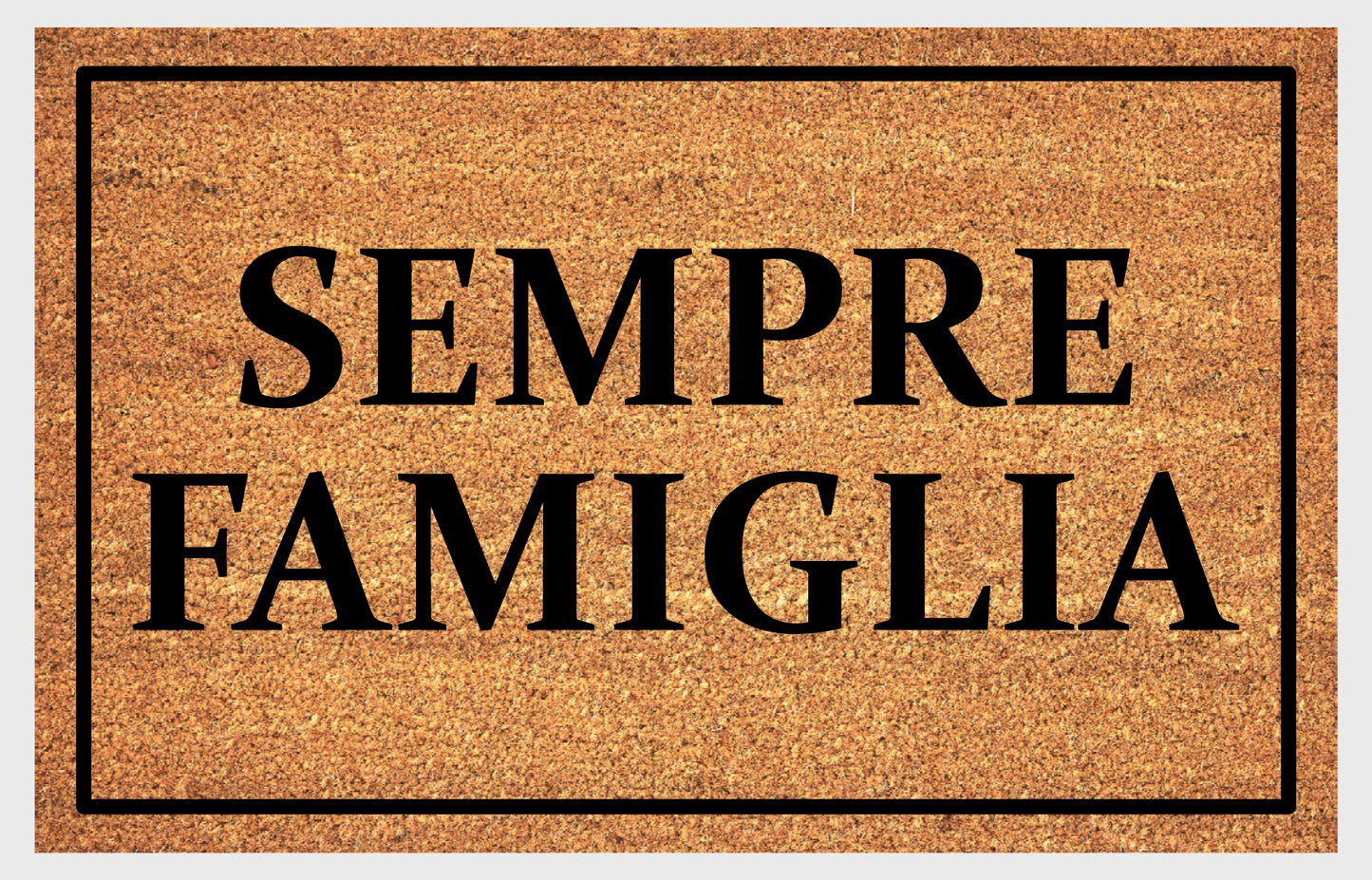 Sempre Famiglia Italian welcome mat flat lay – durable coir fiber with non-slip backing