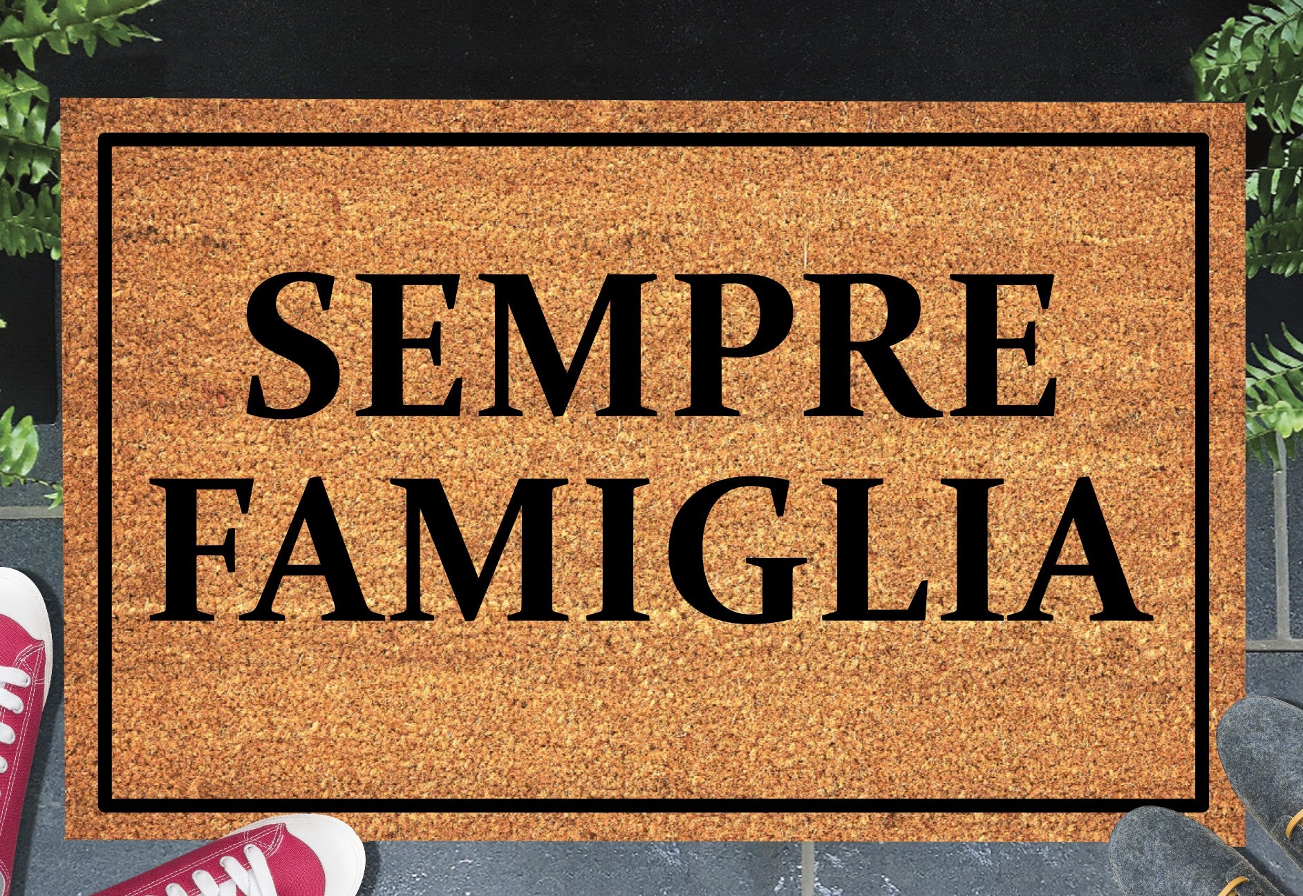 Sempre Famiglia Italian family always doormat in entryway – natural coir welcome mat