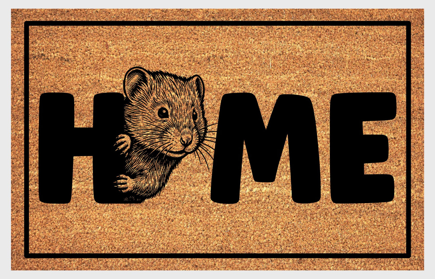 Shetland Vole doormat — detailed vole portrait illustration on natural coir with non-slip backing