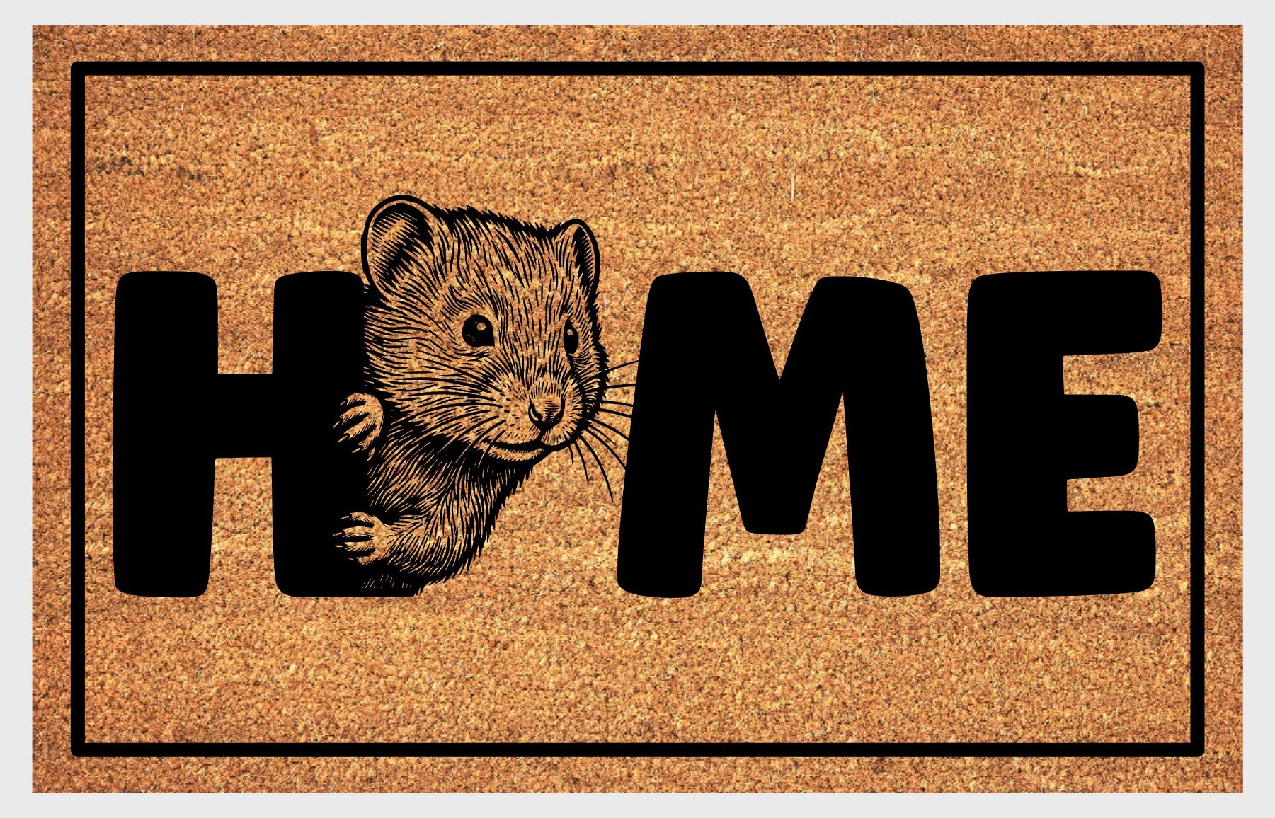 Shetland Vole doormat — detailed vole portrait illustration on natural coir with non-slip backing