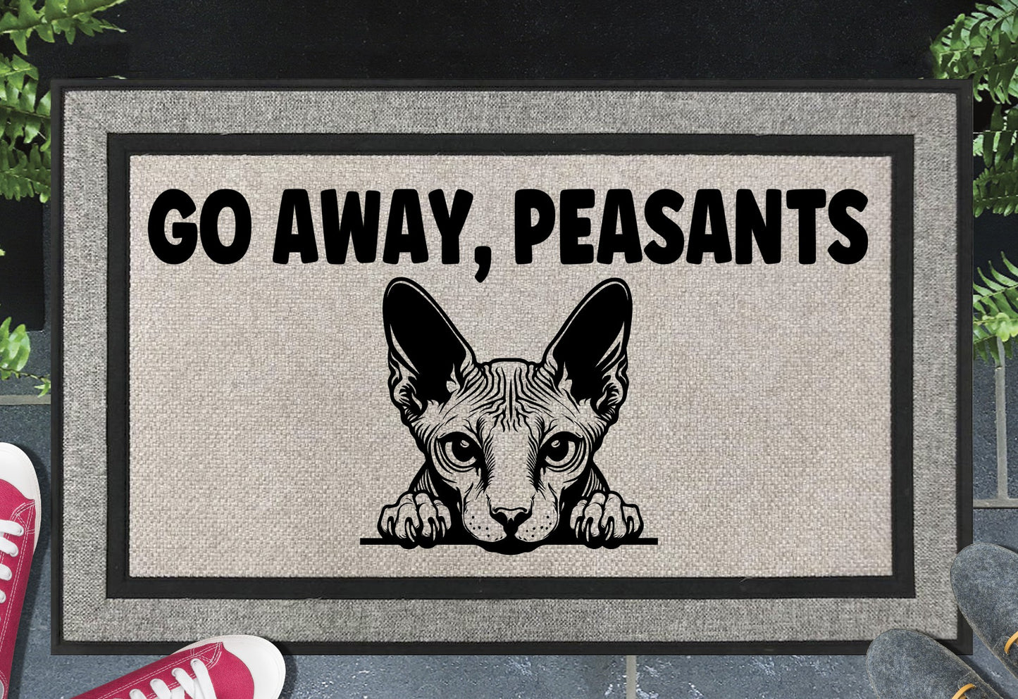 Sphynx Cat Go Away Peasants All Weather Doormat #1 - Recycled Rubber Welcome Mat