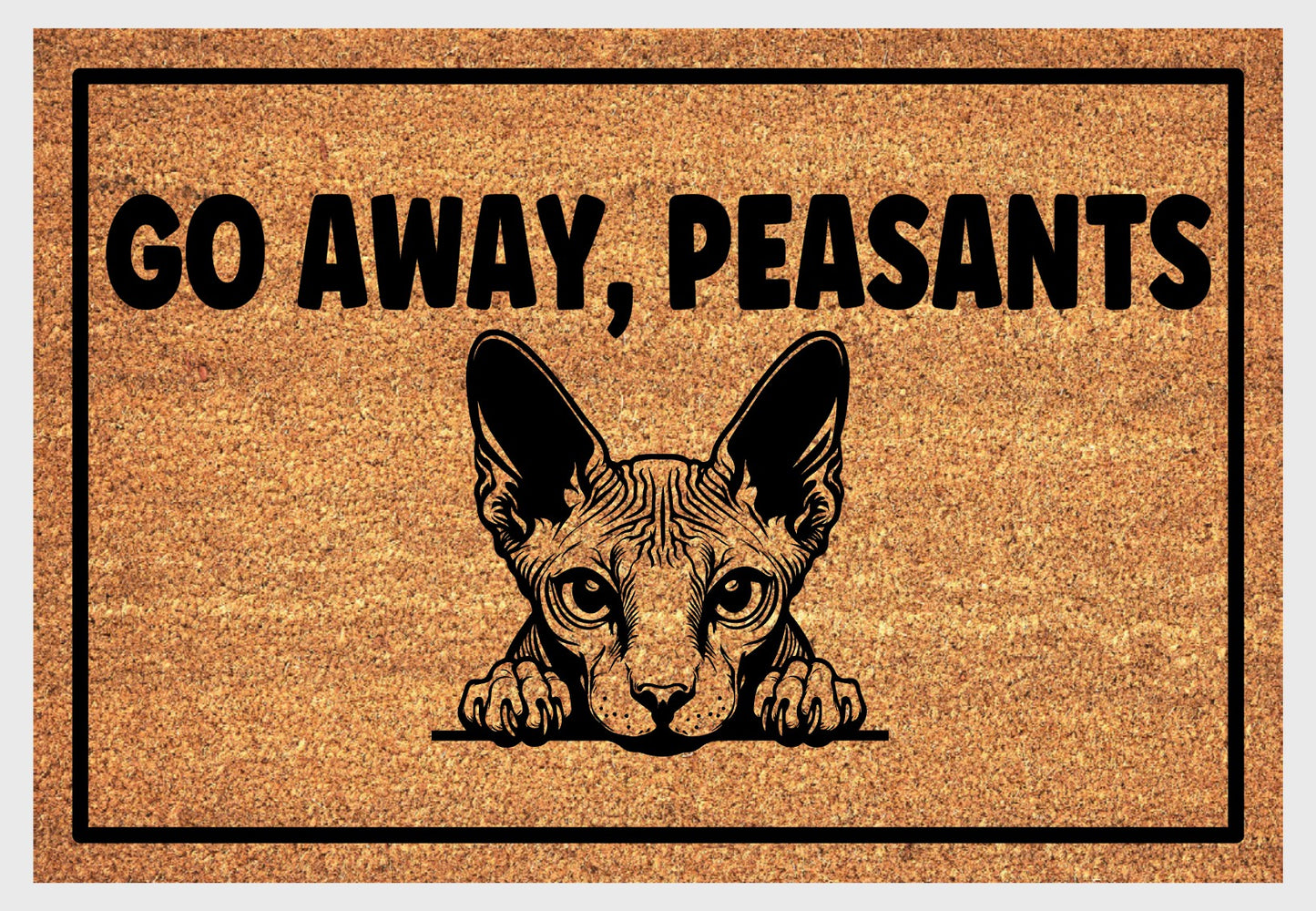 Natural coir fiber detail of Sphynx Cat Go Away Peasants Doormat