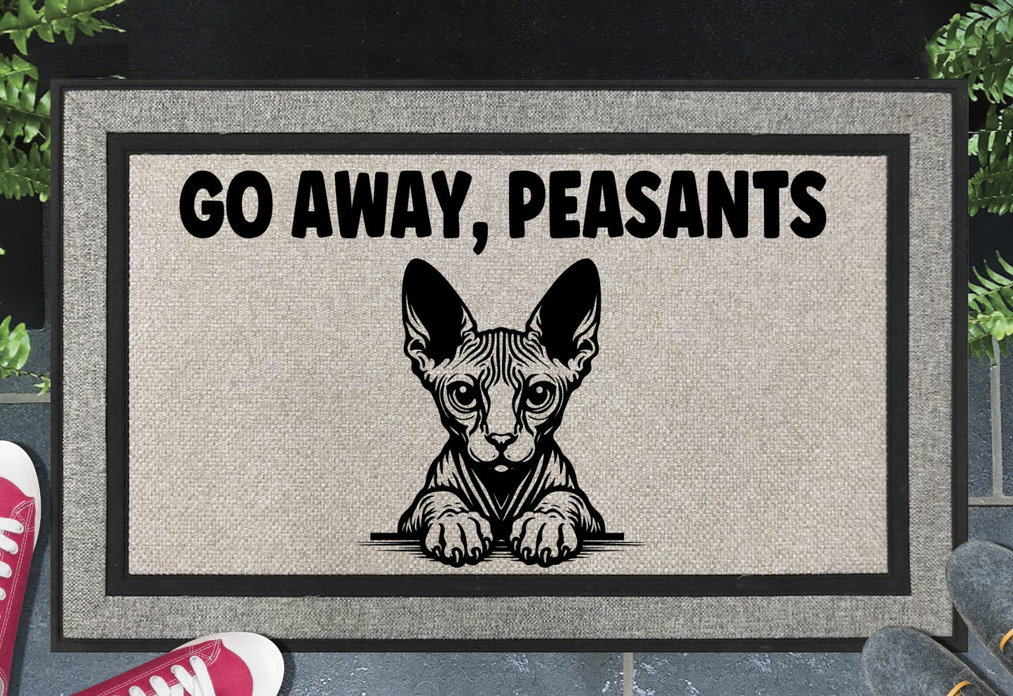 Sphynx Cat Go Away Peasants All Weather Doormat #1 - Recycled Rubber Welcome Mat