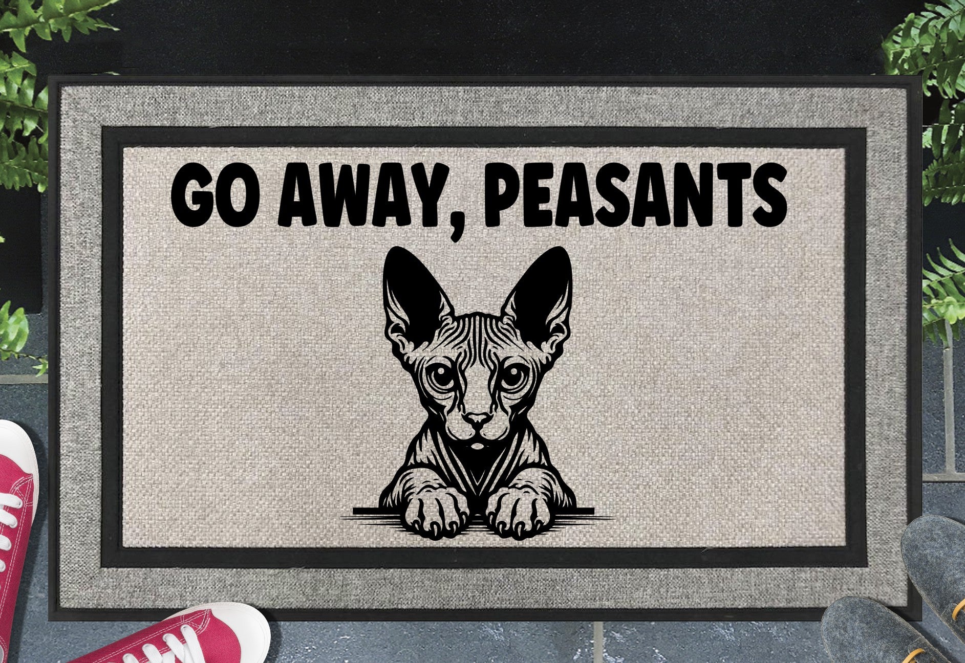 Sphynx Cat Go Away Peasants All Weather Doormat #1 - Recycled Rubber Welcome Mat