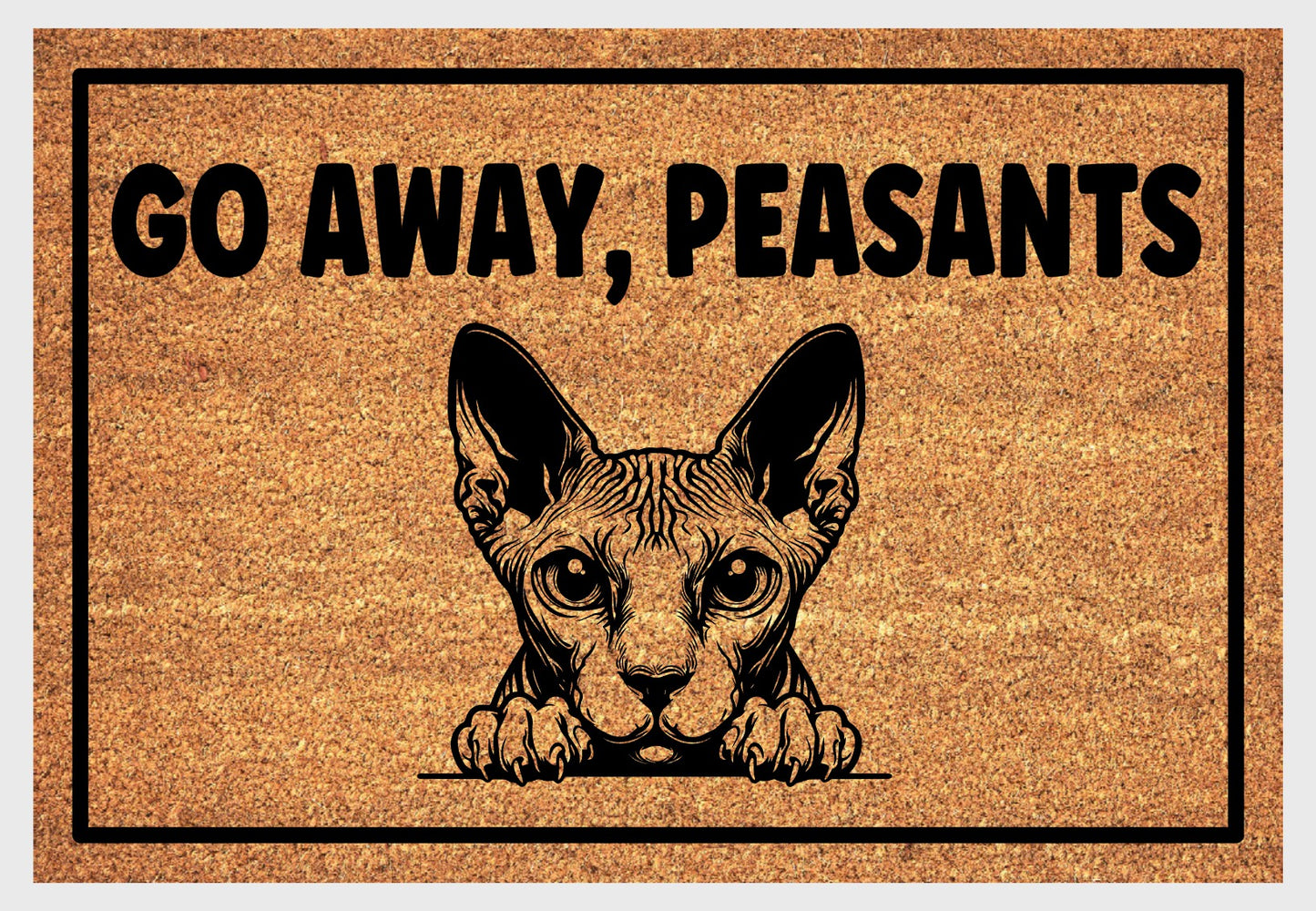 Natural coir fiber detail of Sphynx Cat Go Away Peasants Doormat