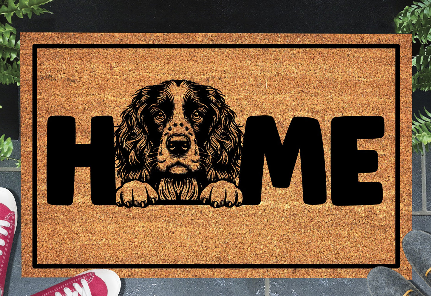 Springer Spaniel Doormat #2 — natural coir welcome mat with Springer Spaniel breed design