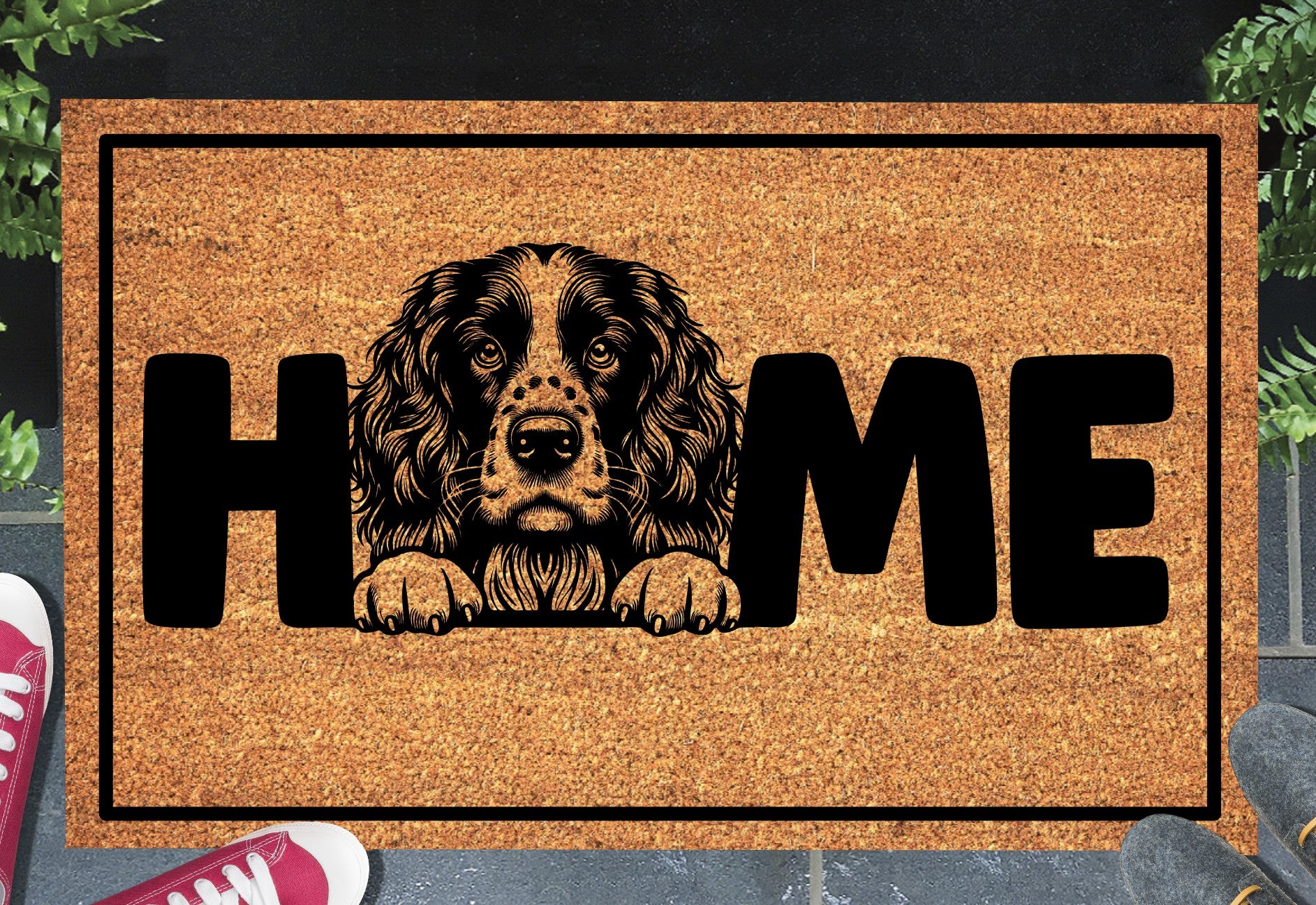 Springer Spaniel Doormat #2 — natural coir welcome mat with Springer Spaniel breed design