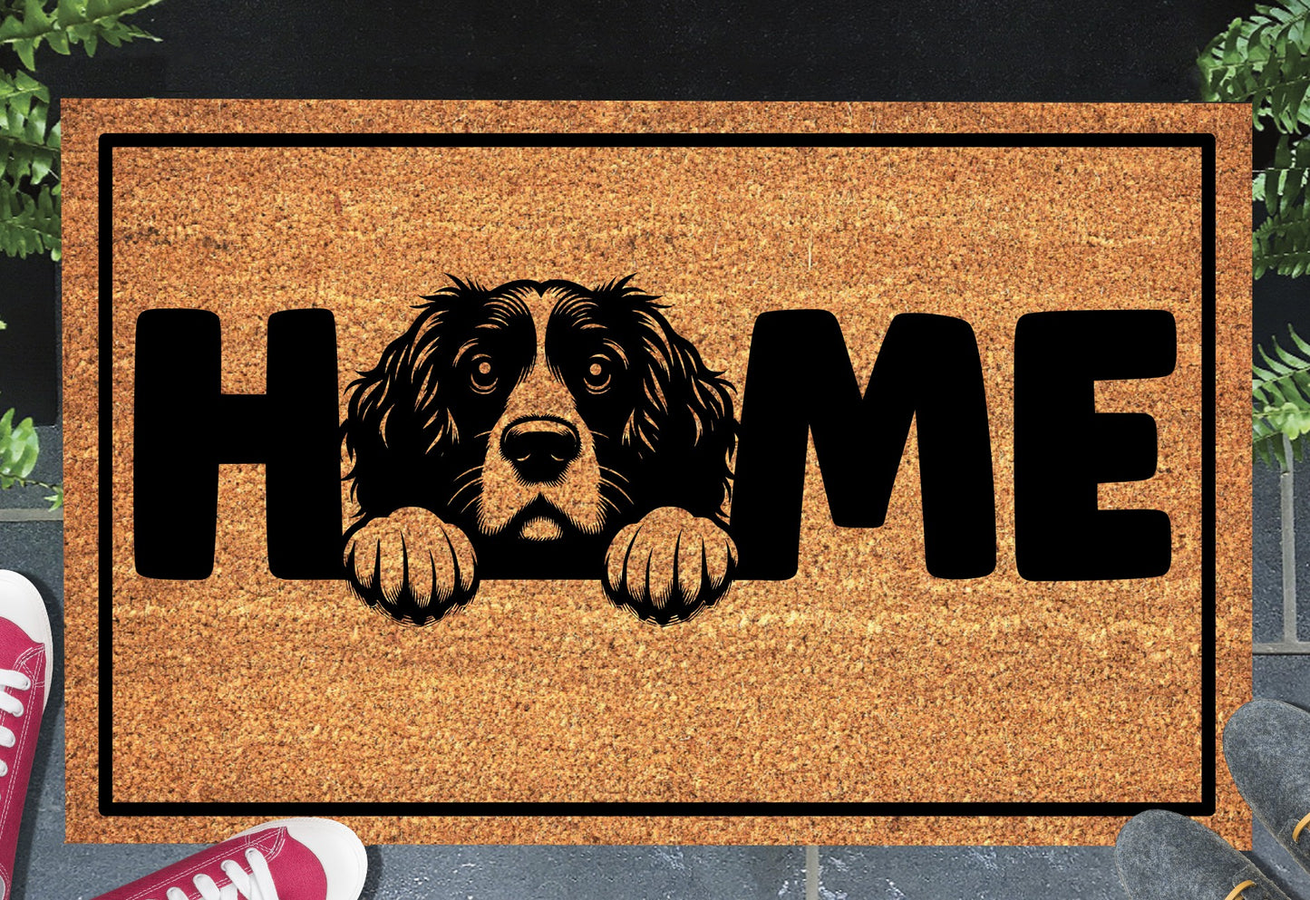 Springer Spaniel Doormat #3 — natural coir welcome mat with Springer Spaniel breed design