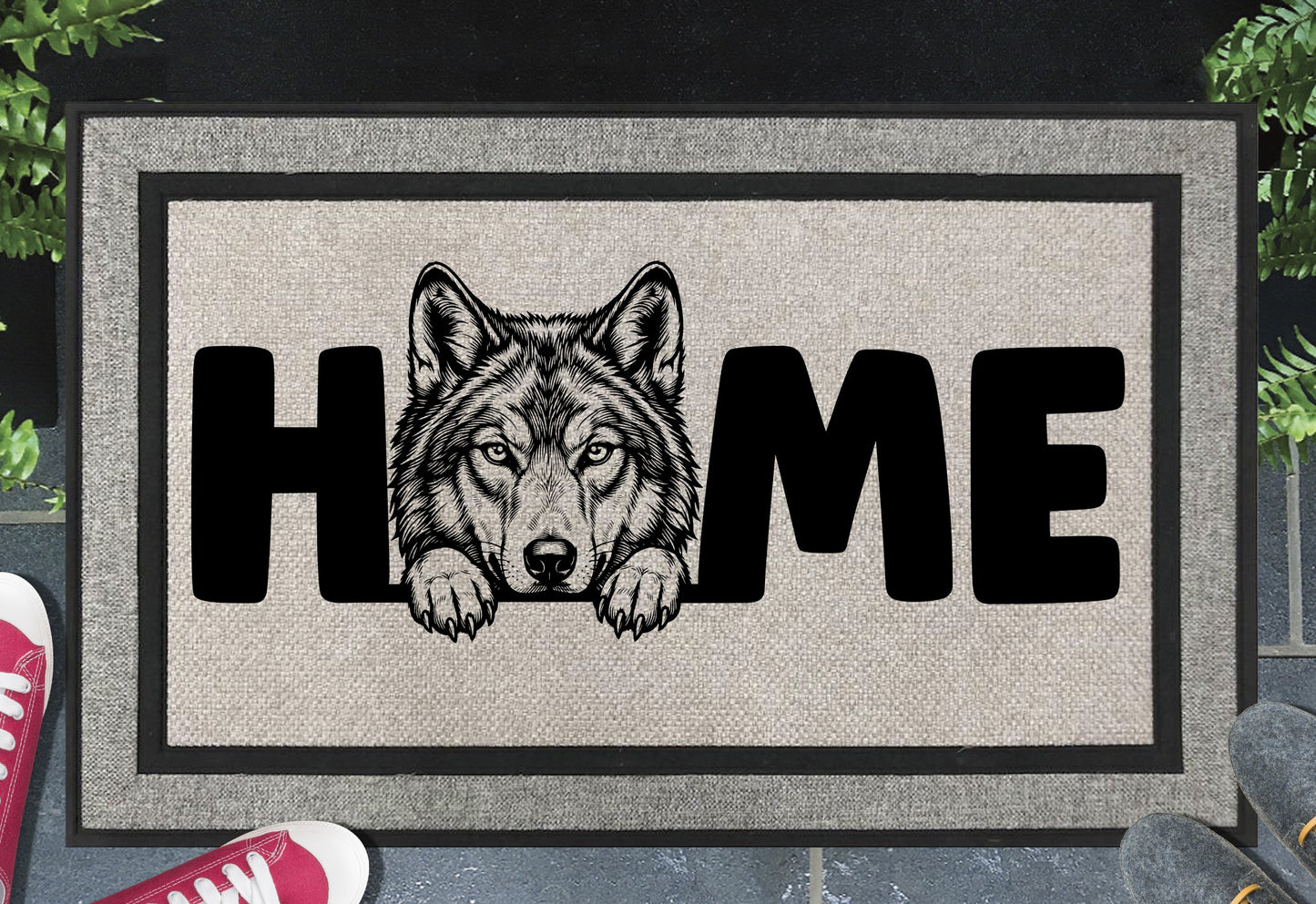 Wolf doormat #1 – woven polyester mat with UV-resistant print, 18x30"