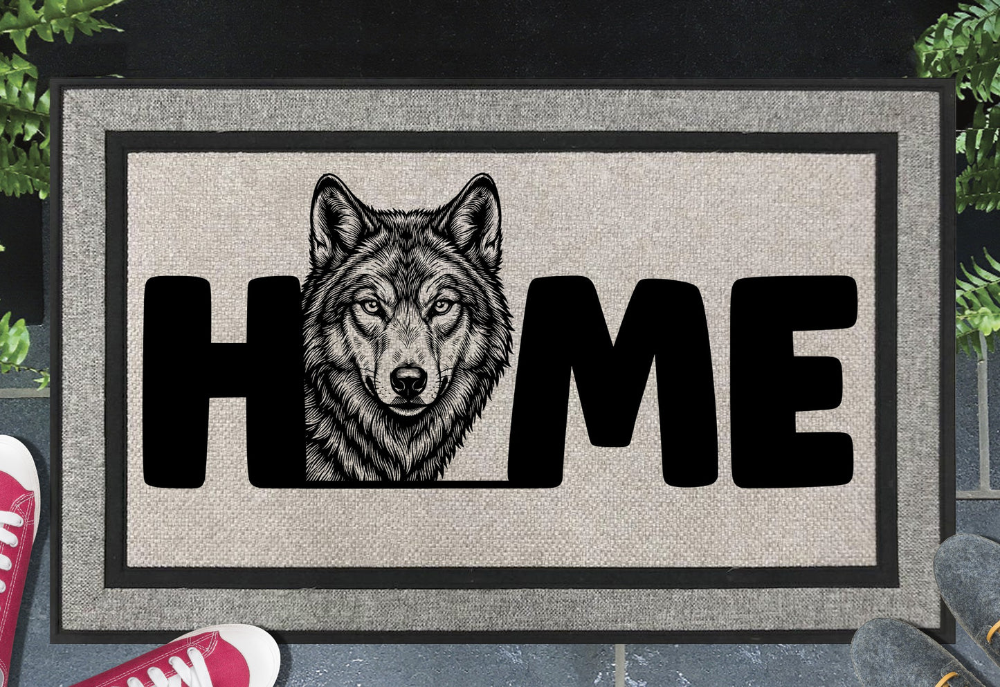 Wolf doormat #2 – woven polyester mat with UV-resistant print, 18x30"