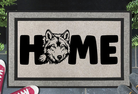 Wolf doormat #4 – woven polyester mat with UV-resistant print, 18x30"