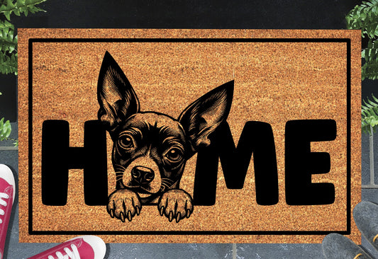 Xoloitzcuintle doormat #2 shown in a front doorway entryway setting