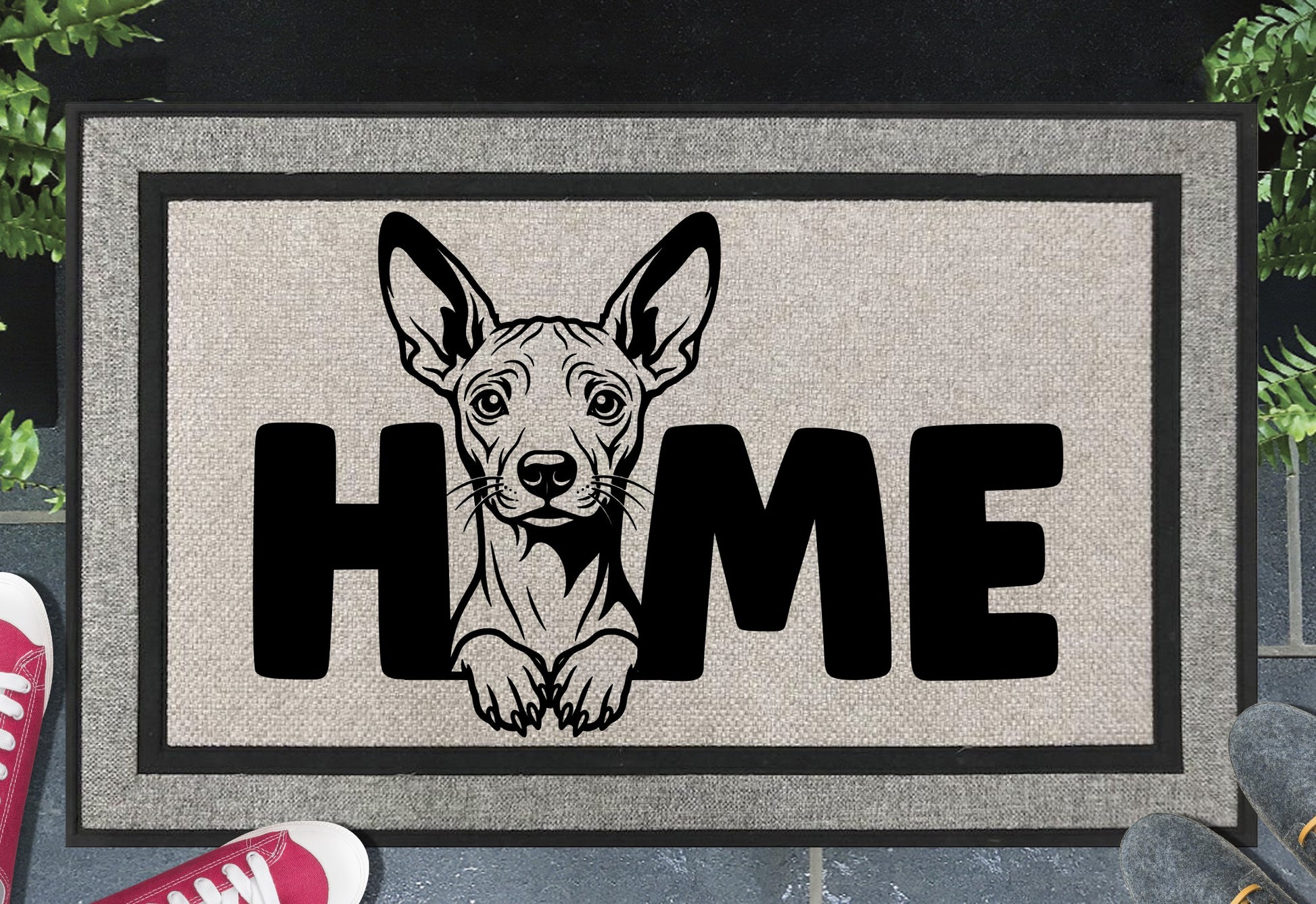 Xoloitzcuintli doormat #3 – all-weather heavy-duty woven polyester with UV-resistant design