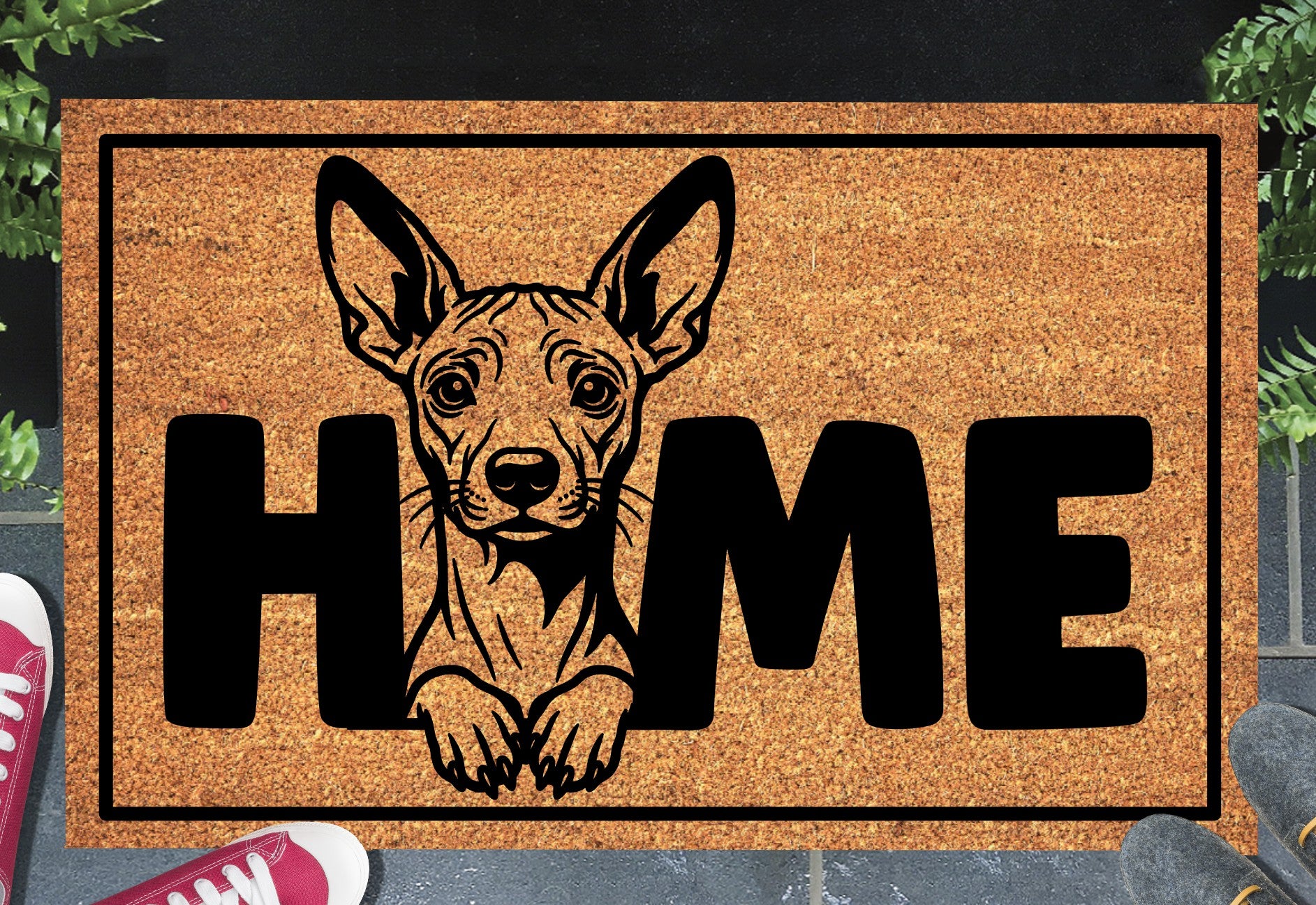 Xoloitzcuintle doormat #3 shown in a front doorway entryway setting
