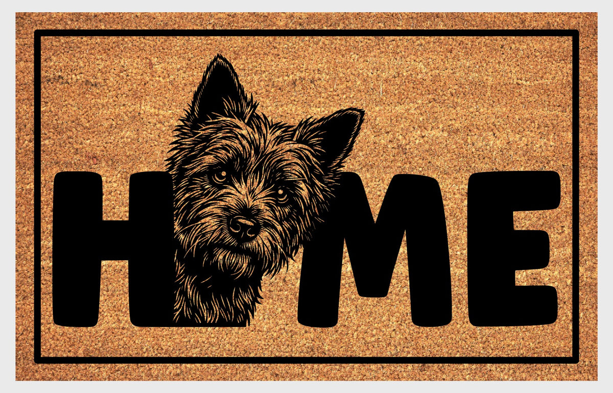 Cairn Terrier Doormat #2 — natural coir doormat with Cairn Terrier illustration, available in three sizes