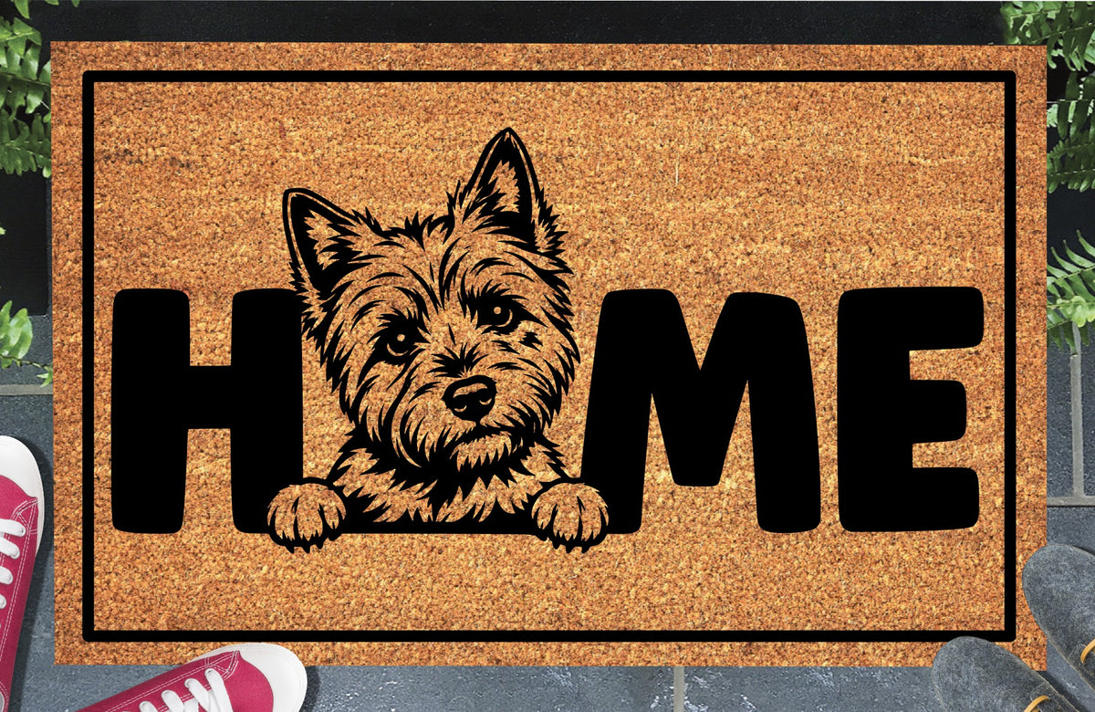 Cairn Terrier Doormat #4 — natural coir welcome mat with Cairn Terrier illustration, Highland Terrier design