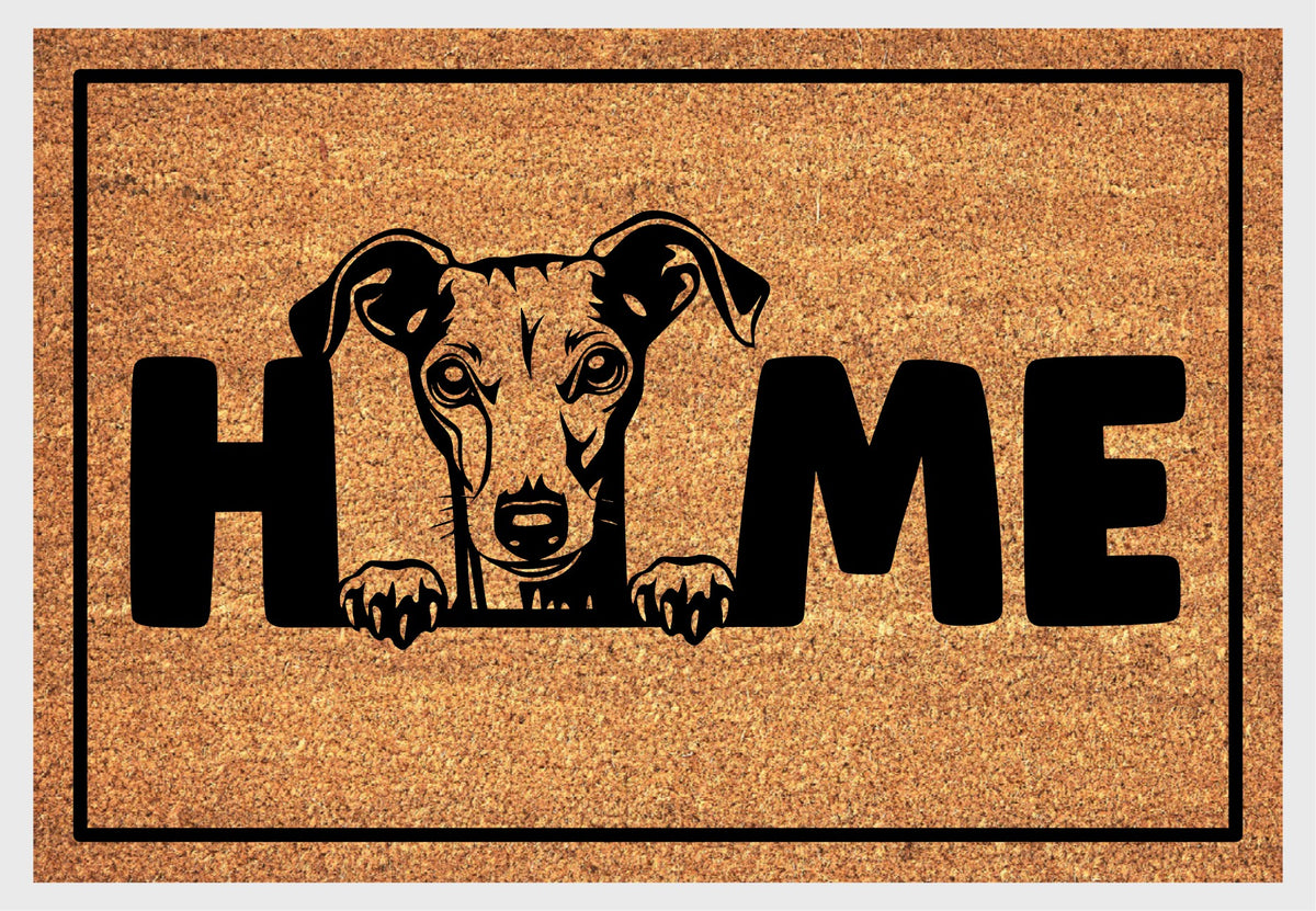Italian Greyhound doormat #4 placed at front door entryway, coir natural fiber welcome mat with Italian Greyhound HOME design